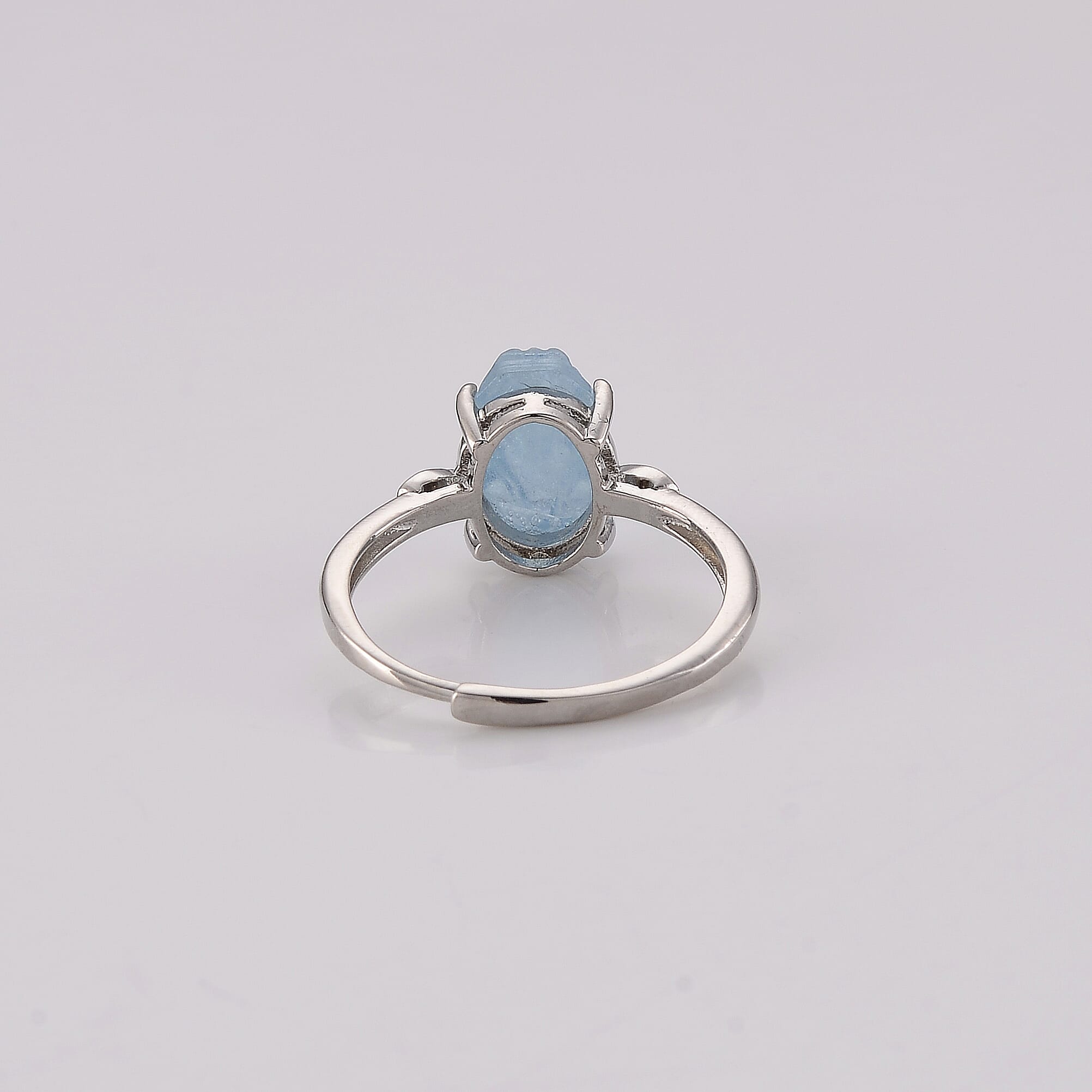 Aquamarine and Simulated Diamond Ring in Silvertone (Adjustable) 0.64 ctw