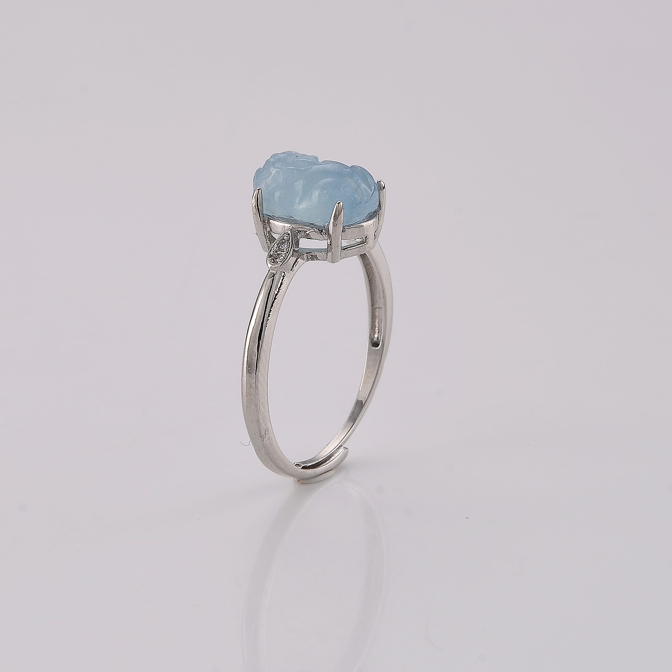 Aquamarine and Simulated Diamond Ring in Silvertone (Adjustable) 0.64 ctw