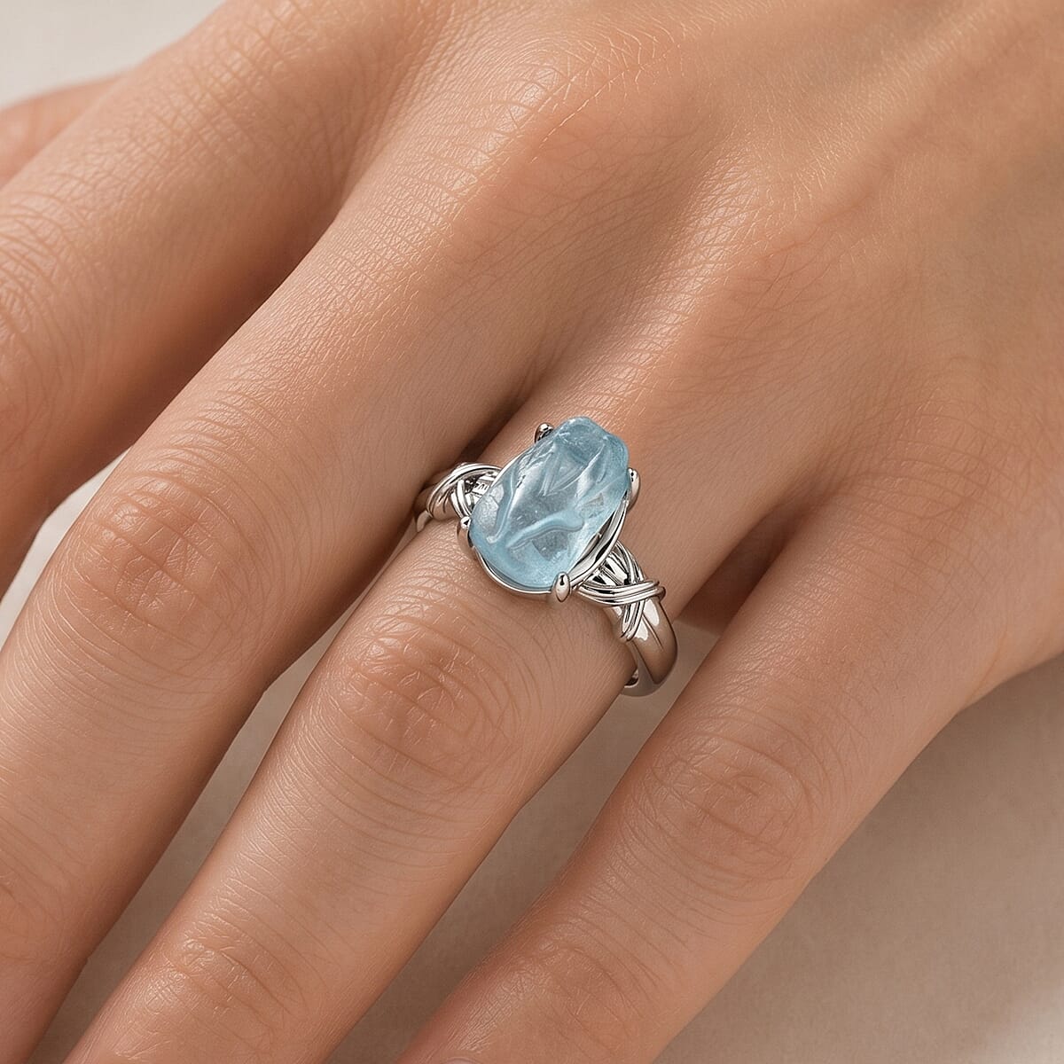 Aquamarine Ring in Silvertone (Adjustable) 0.60 ctw image number 1