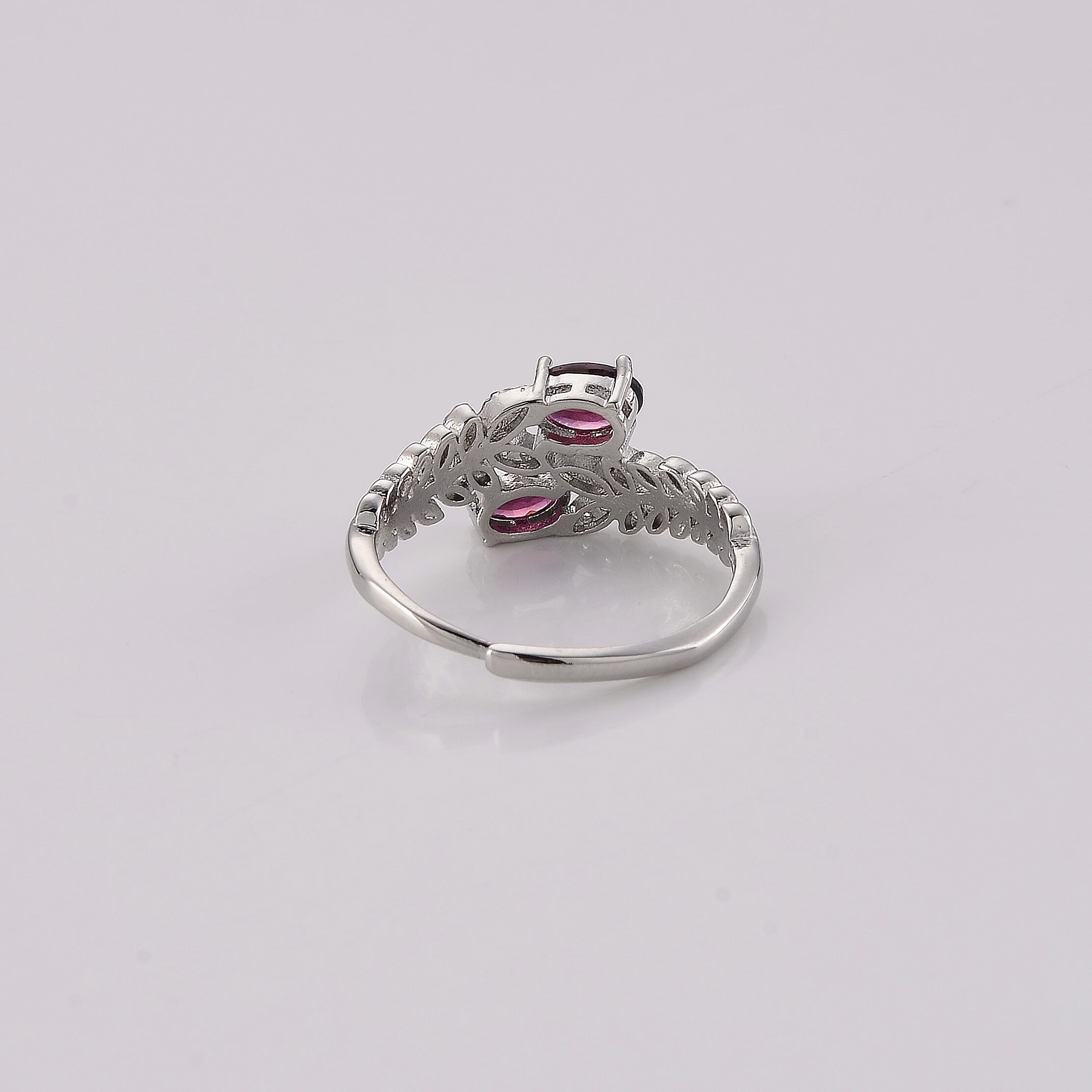 Red Garnet and Simulated Diamond Ring in Silvertone (Adjustable) 0.72 ctw