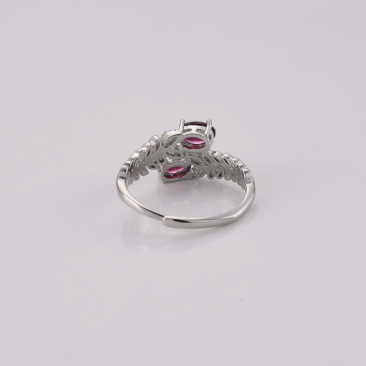 Red Garnet and Simulated Diamond Ring in Silvertone (Adjustable) 0.72 ctw image number 2