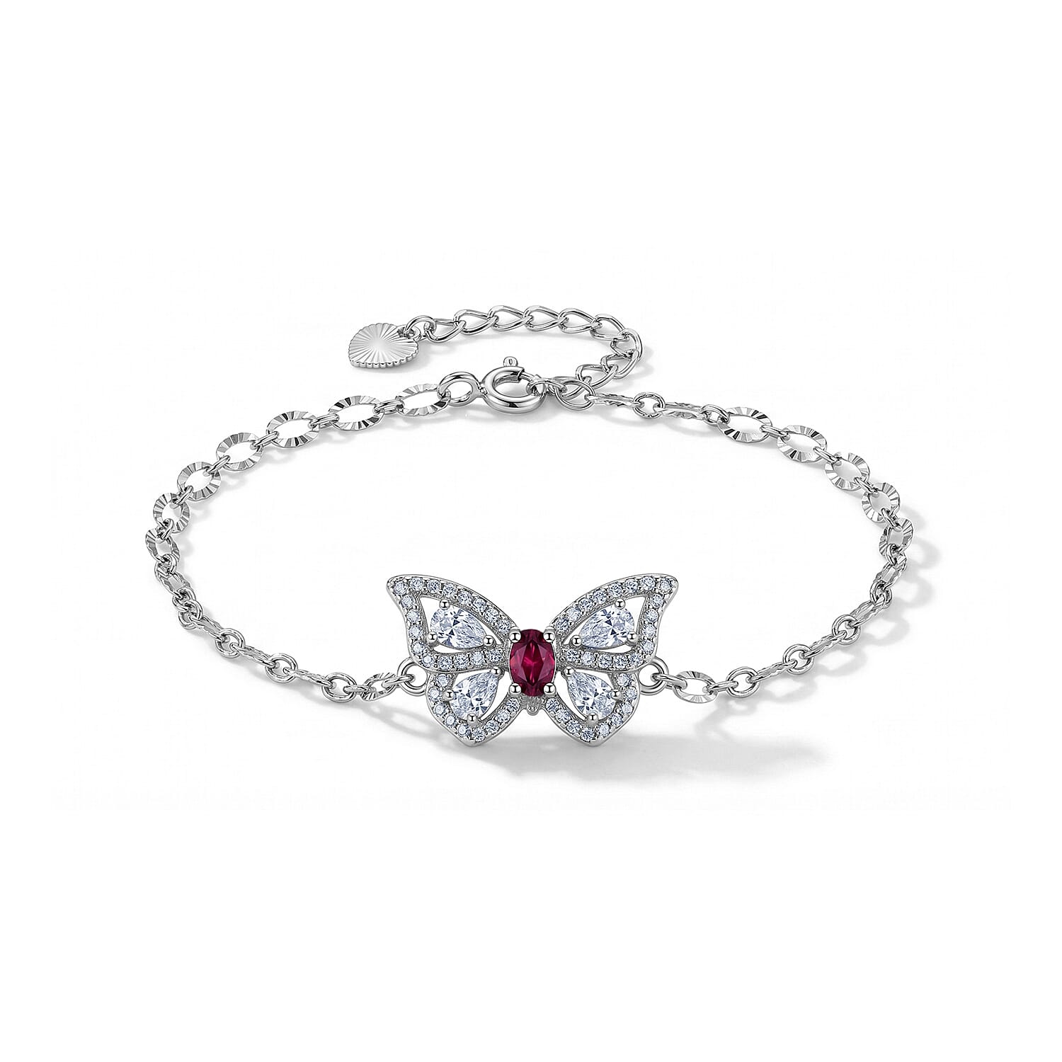 Mozambique Garnet and Simulated Diamond 1.20 ctw Bracelet in Silvertone (6-7In)