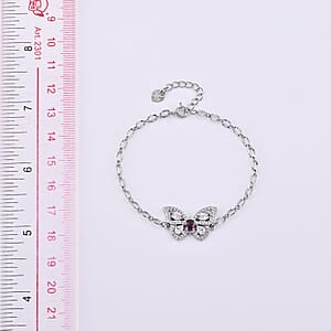 Mozambique Garnet and Simulated Diamond 1.20 ctw Bracelet in Silvertone (6-7In)