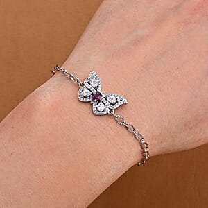 Mozambique Garnet and Simulated Diamond 1.20 ctw Bracelet in Silvertone (6-7In)