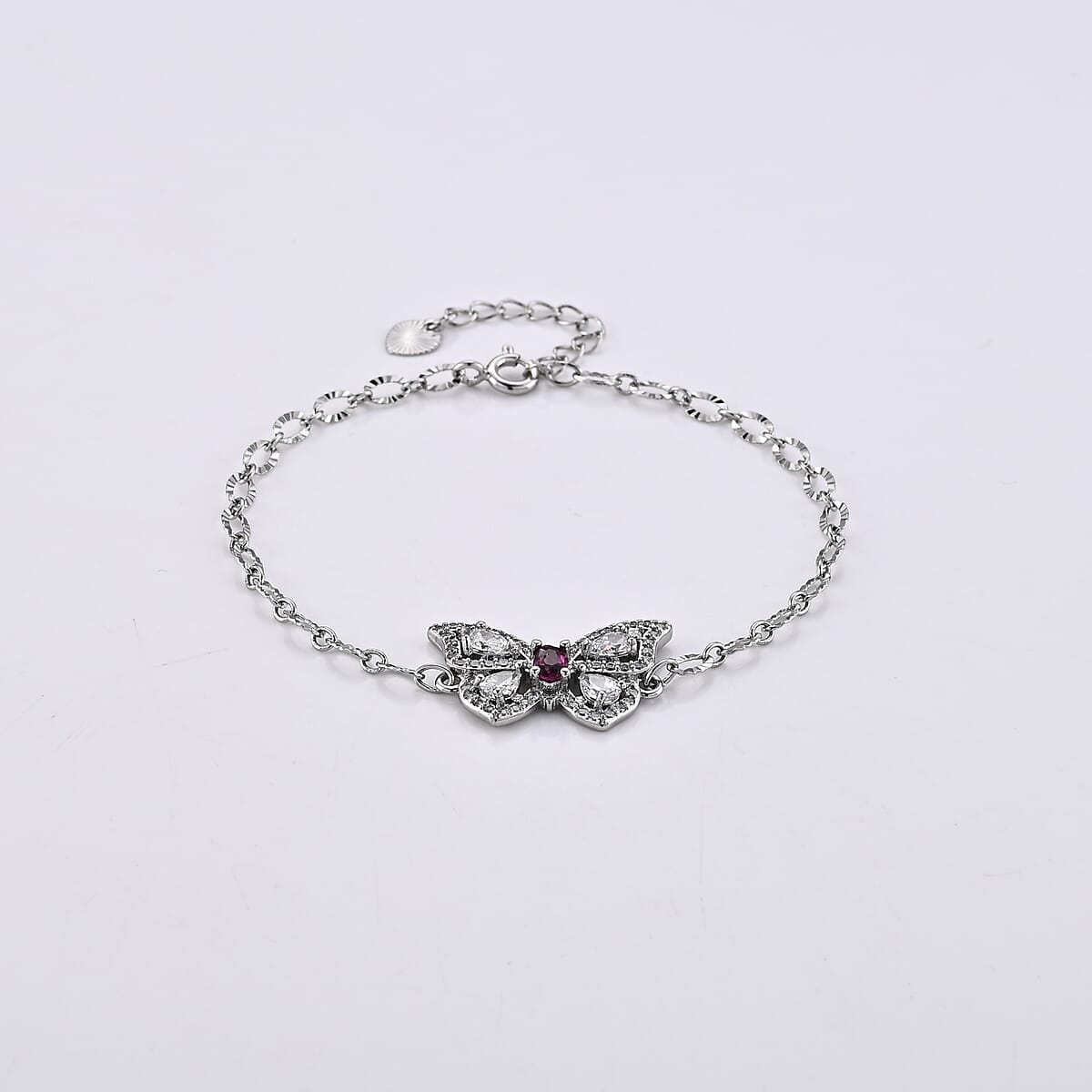 Mozambique Garnet and Simulated Diamond 1.20 ctw Bracelet in Silvertone (6-7In) image number 2