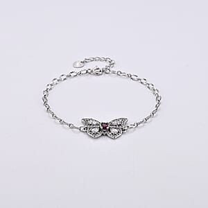 Mozambique Garnet and Simulated Diamond 1.20 ctw Bracelet in Silvertone (6-7In)