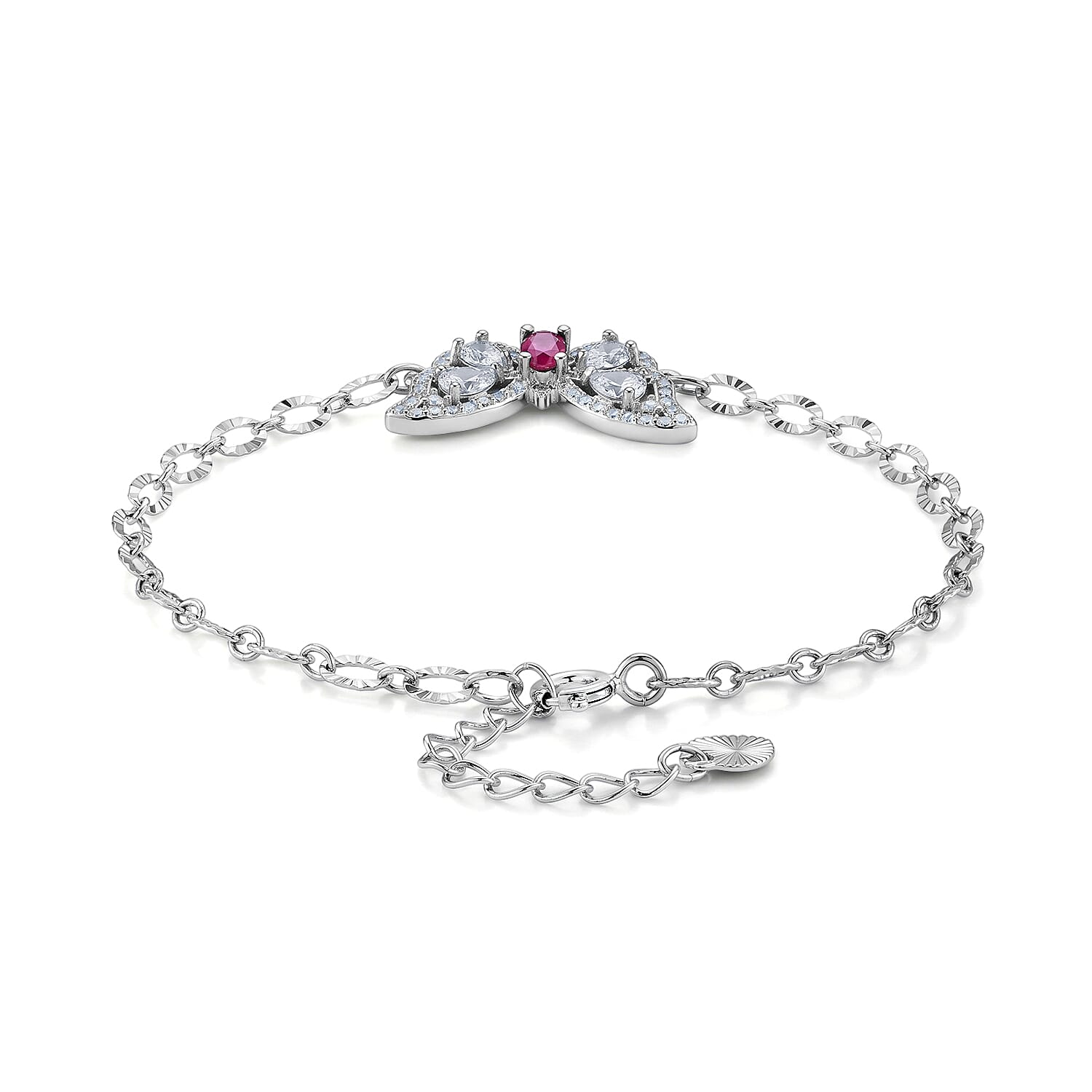 Mozambique Garnet and Simulated Diamond 1.20 ctw Bracelet in Silvertone (6-7In)
