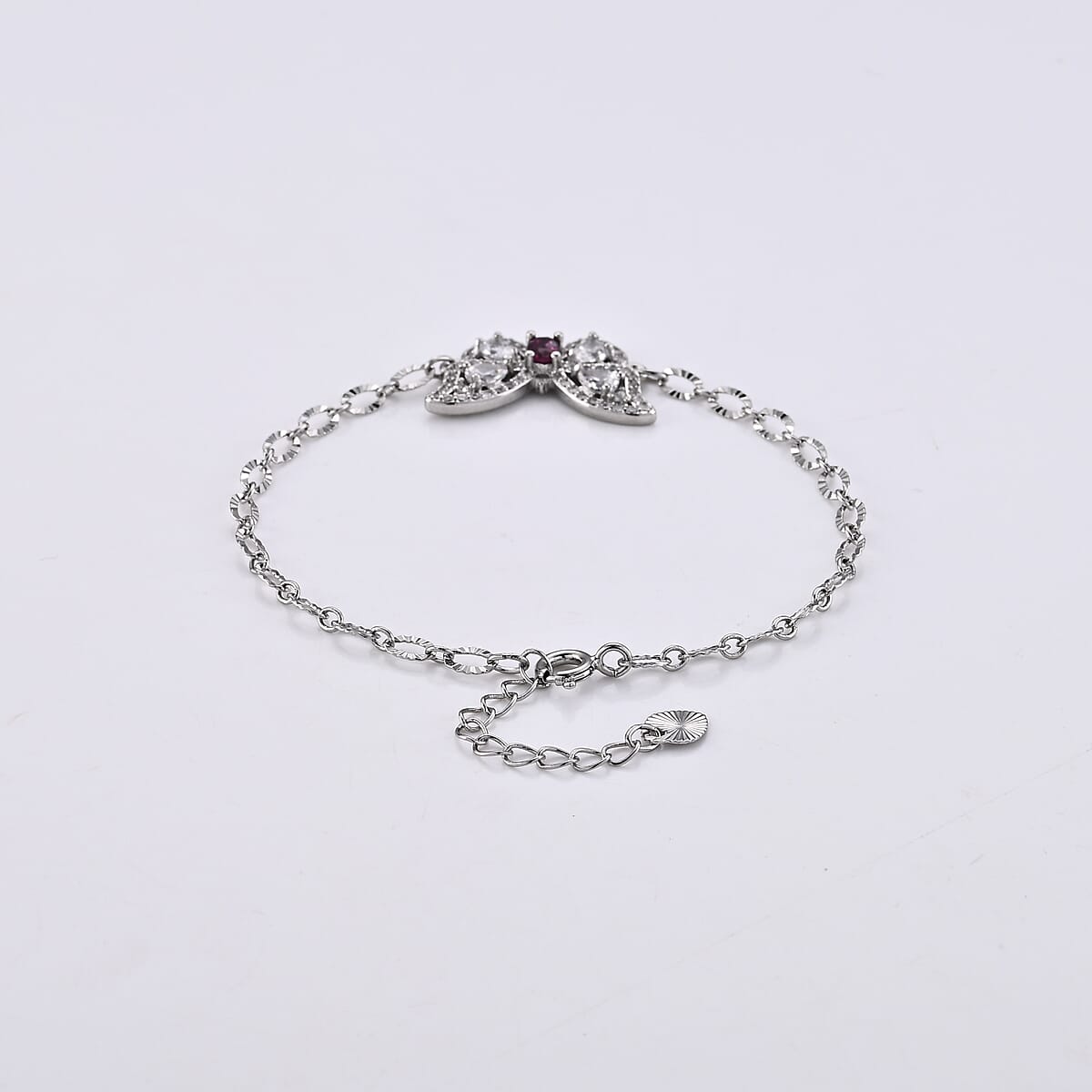 Mozambique Garnet and Simulated Diamond 1.20 ctw Bracelet in Silvertone (6-7In) image number 3