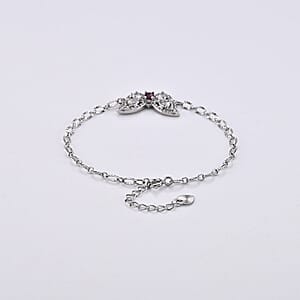 Mozambique Garnet and Simulated Diamond 1.20 ctw Bracelet in Silvertone (6-7In)