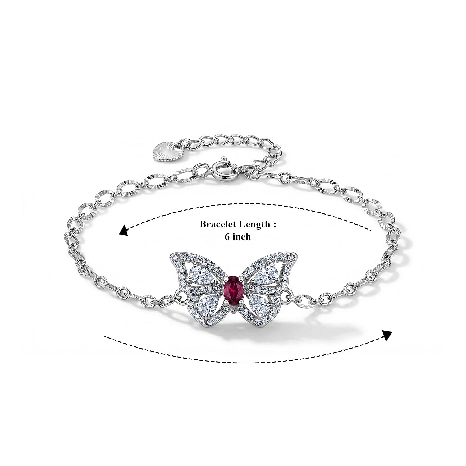 Mozambique Garnet and Simulated Diamond 1.20 ctw Bracelet in Silvertone (6-7In)