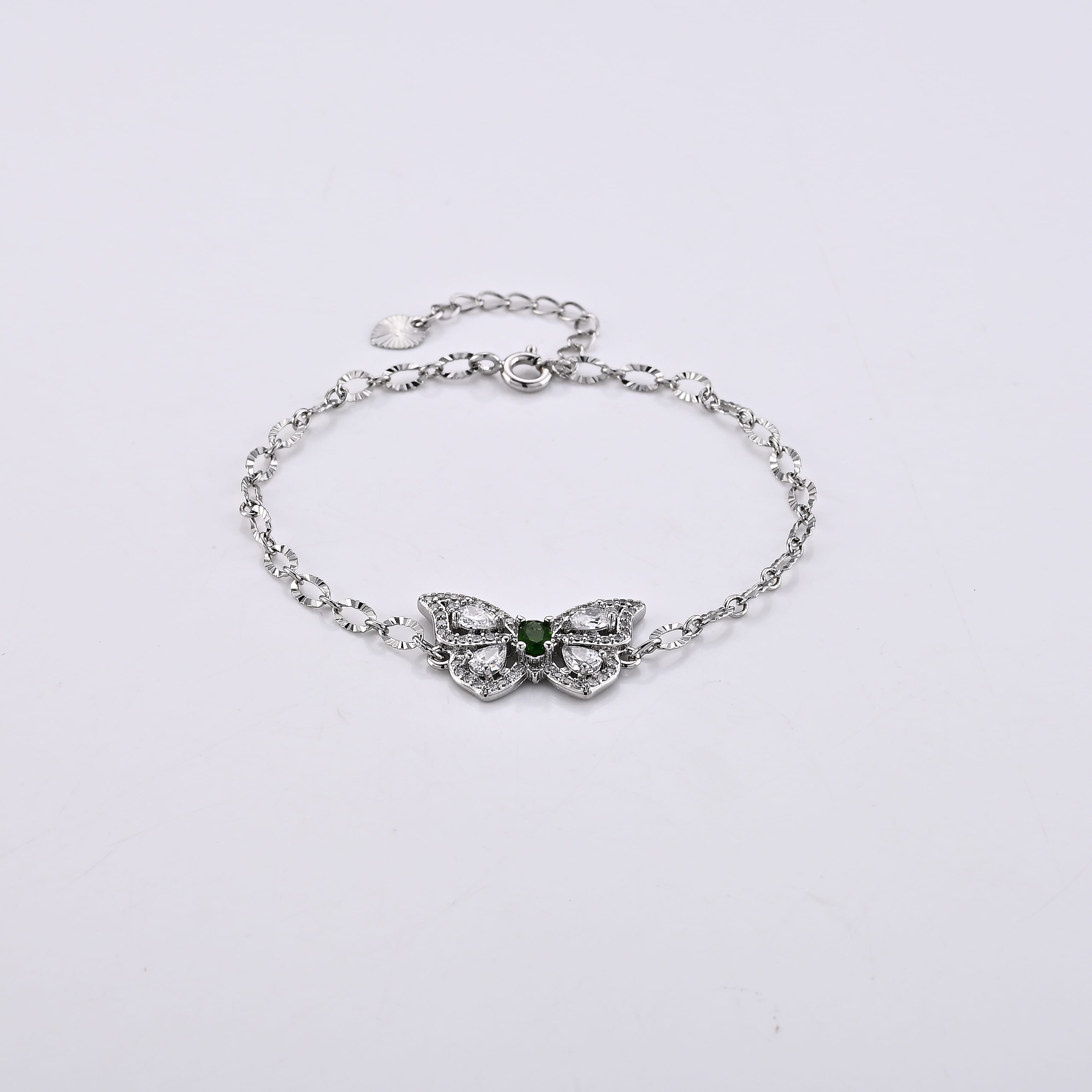 Chrome Diopside and Simulated Diamond 1.20 ctw Bracelet in Silvertone (6-7in)