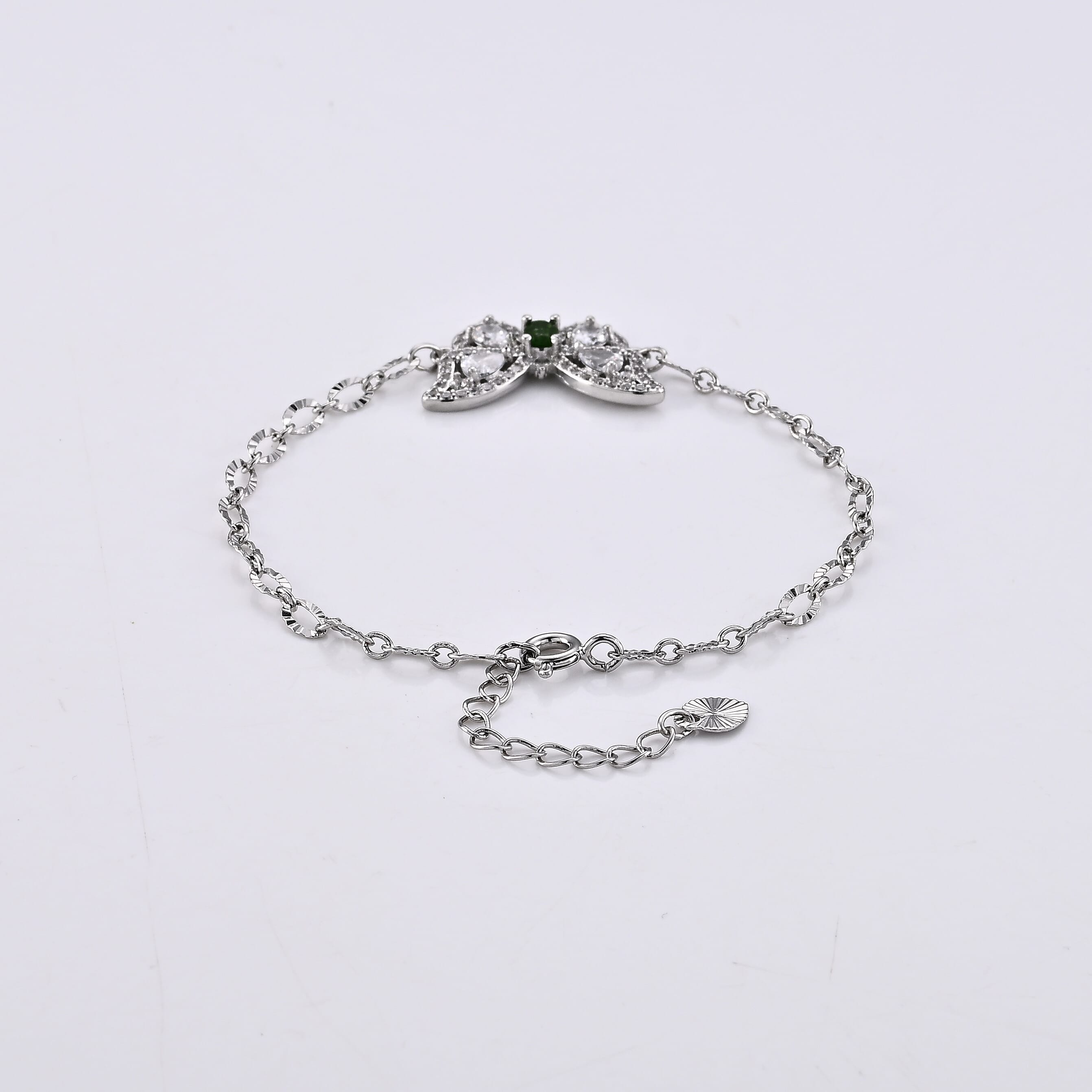 Chrome Diopside and Simulated Diamond 1.20 ctw Bracelet in Silvertone (6-7in)