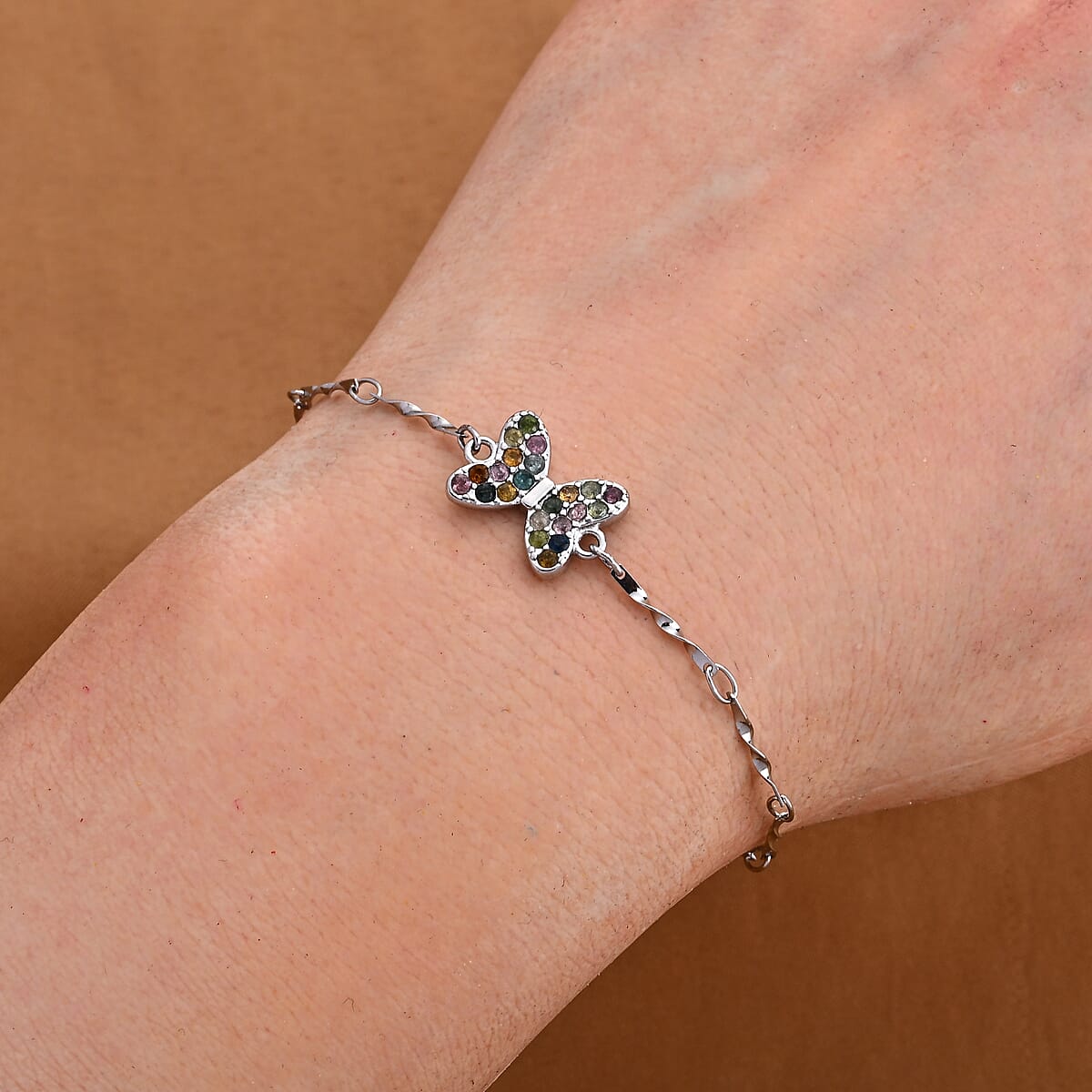 Multi-Tourmaline Bracelet in Silvertone (6-7in) 0.22 ctw image number 1