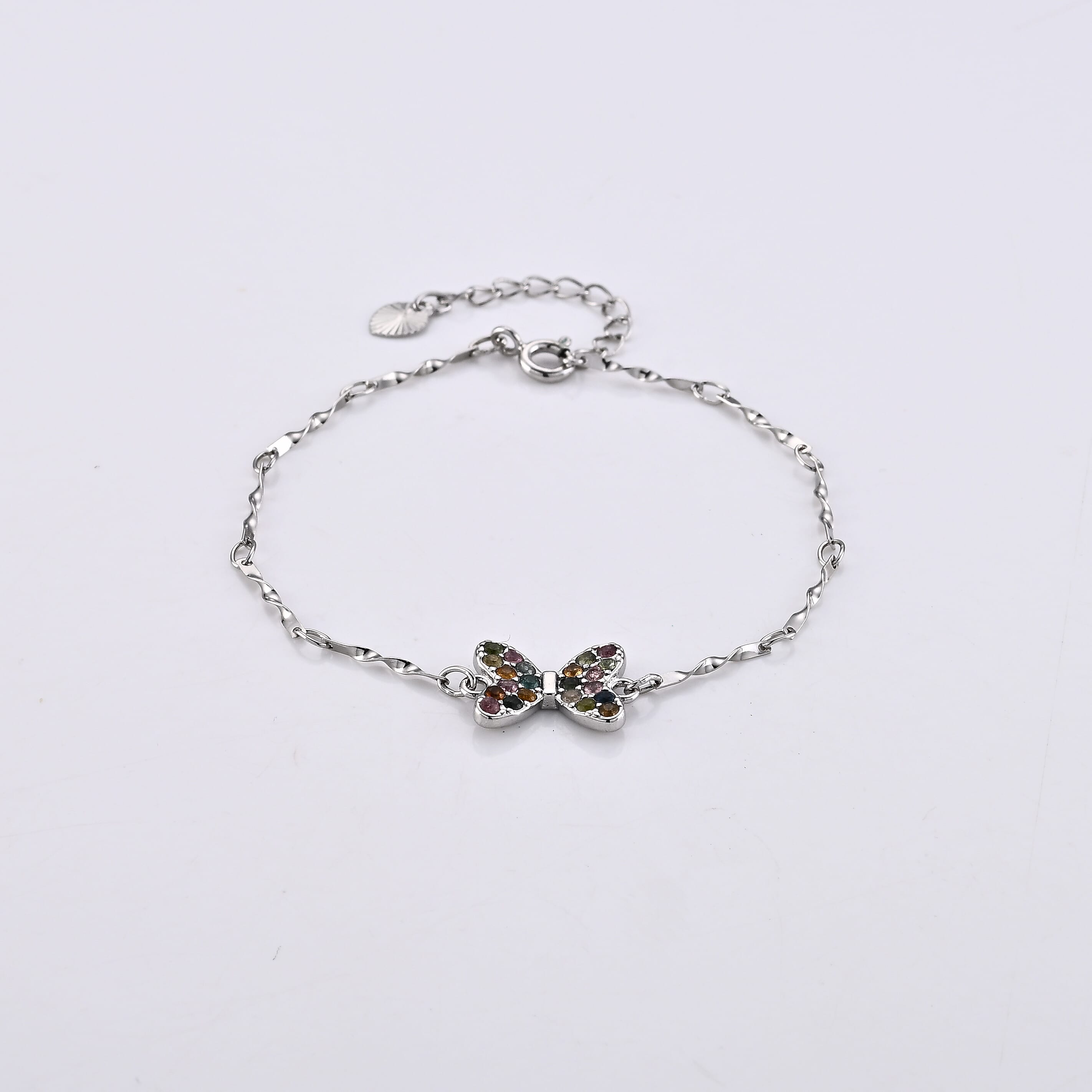 Multi-Tourmaline Bracelet in Silvertone (6-7in) 0.22 ctw