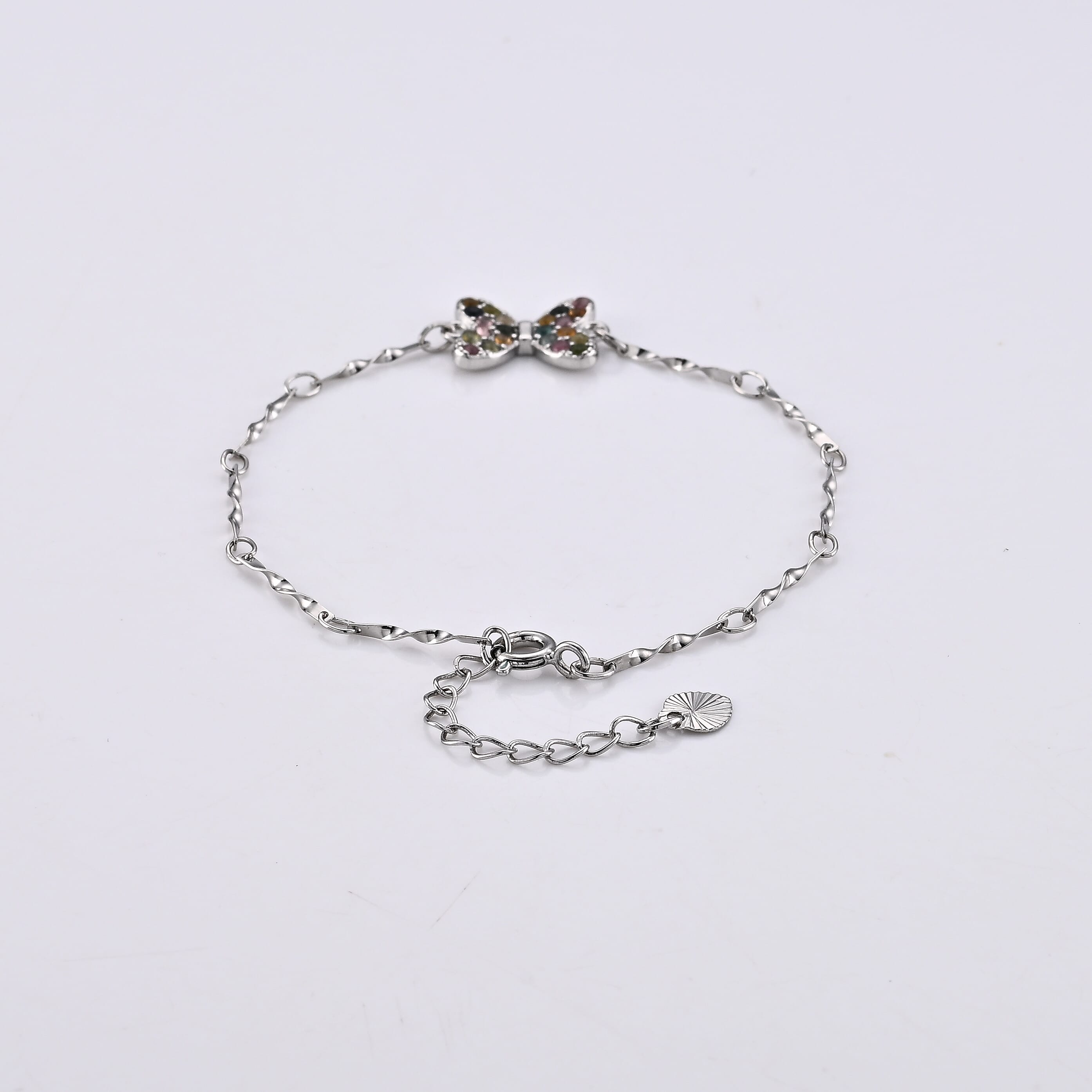 Multi-Tourmaline Bracelet in Silvertone (6-7in) 0.22 ctw