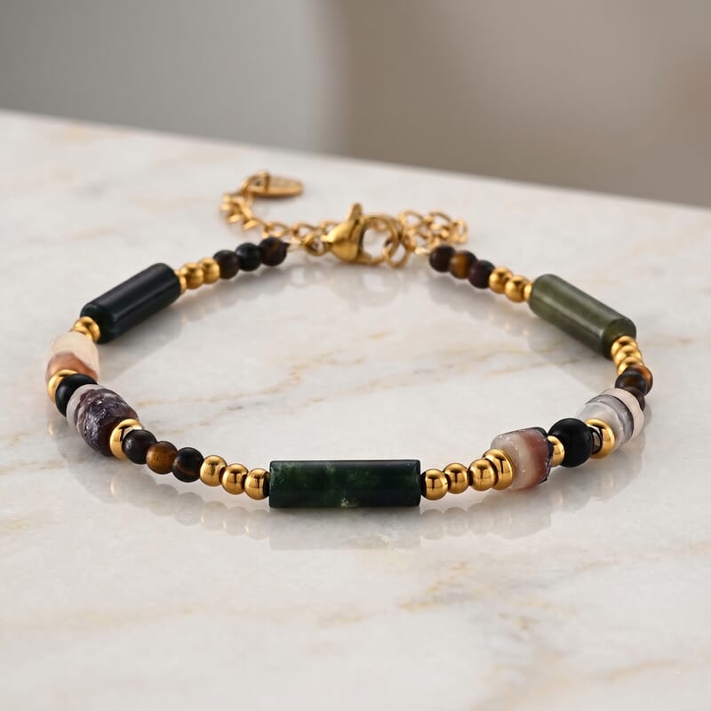 Multi Gemstone 25.00 ctw Beaded Bracelet in Goldtone (7-9In)