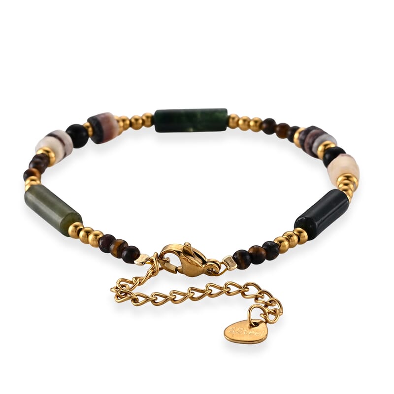 Multi Gemstone 25.00 ctw Beaded Bracelet in Goldtone (7-9In)