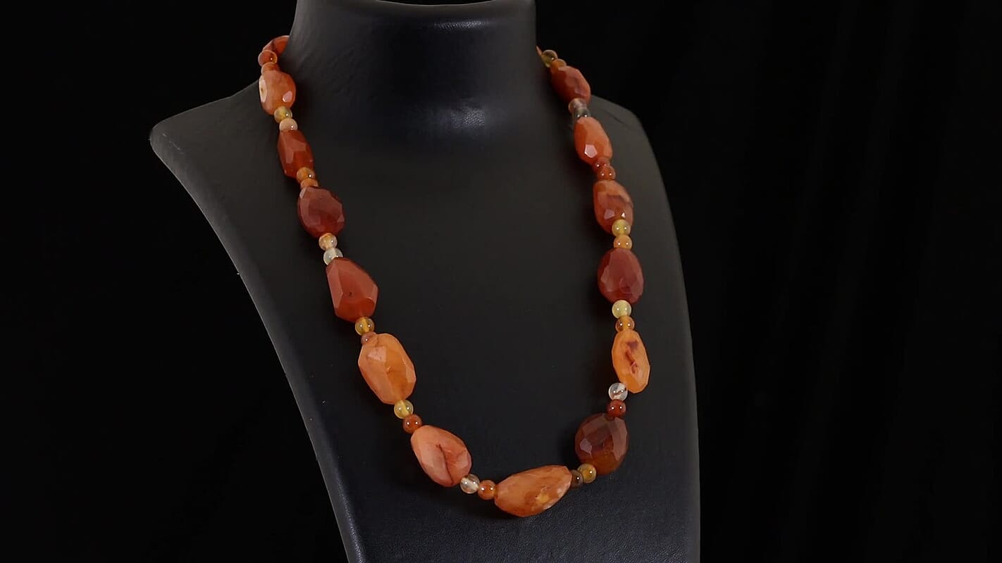EverTrue Carnelian Tumble and Beaded Necklace (20 Inches) in Platinum Bond 410.00 ctw