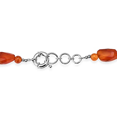 EverTrue Carnelian 410.00 ctw Tumble and Beaded Necklace (20 Inches) in Platinum Bond