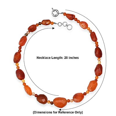 EverTrue Carnelian 410.00 ctw Tumble and Beaded Necklace (20 Inches) in Platinum Bond