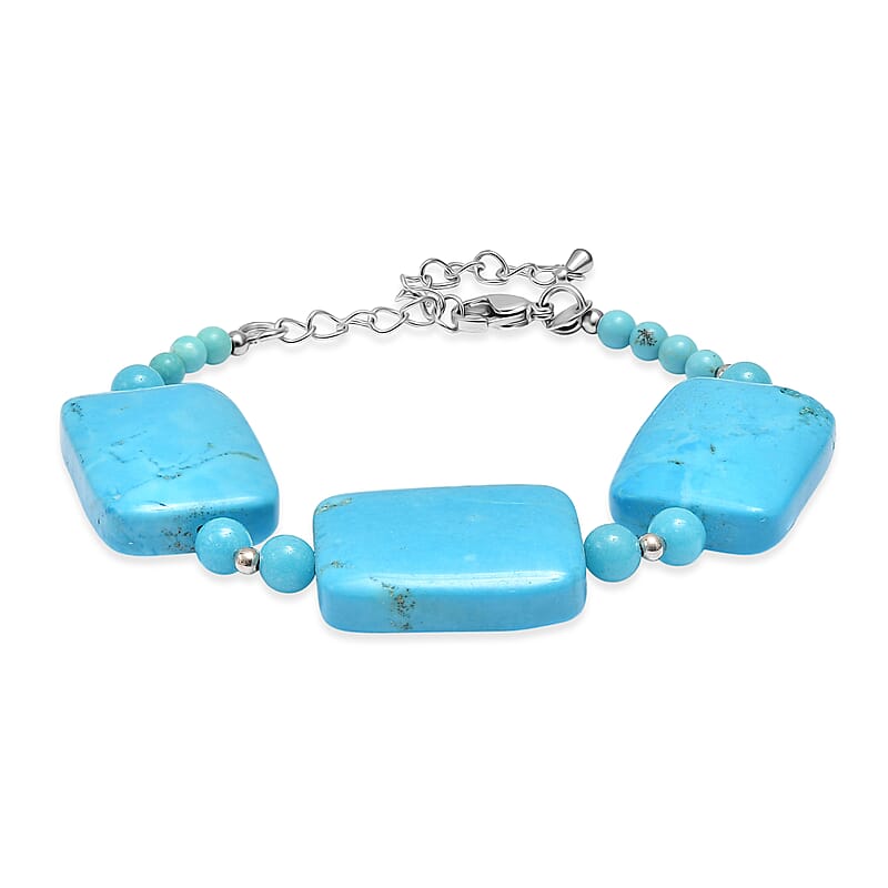 EverTrue Magnesite 175.00 ctw Beaded Bracelet in Stainless Steel (7.25-9.25In)