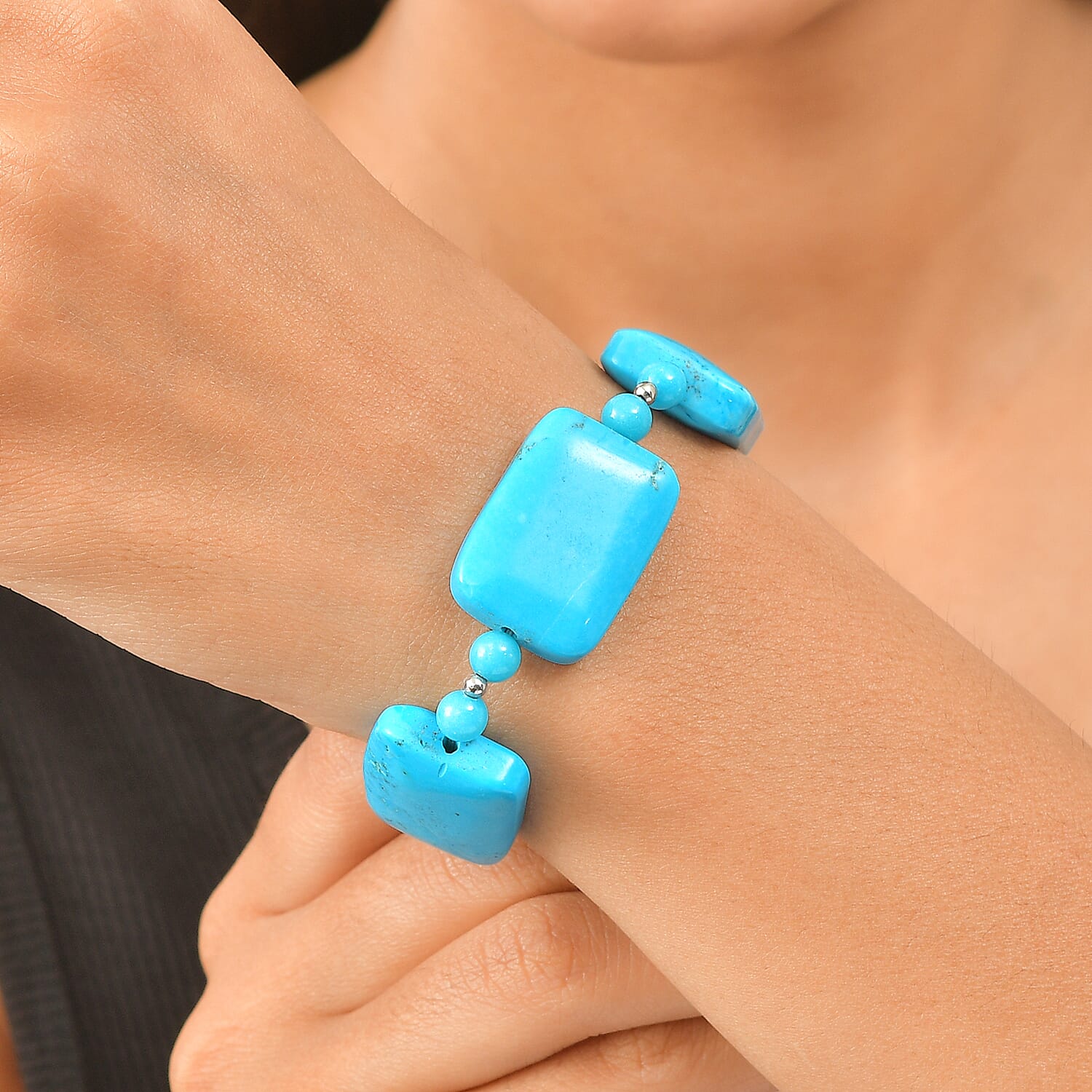 EverTrue Magnesite 175.00 ctw Beaded Bracelet in Stainless Steel (7.25-9.25In)