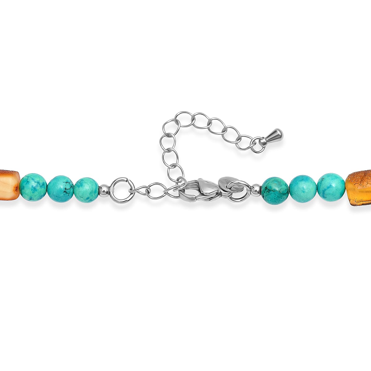 EverTrue Honey Amber and Magnesite 140.00 ctw Beaded Necklace in Stainless Steel 20-22 Inches  image number 4
