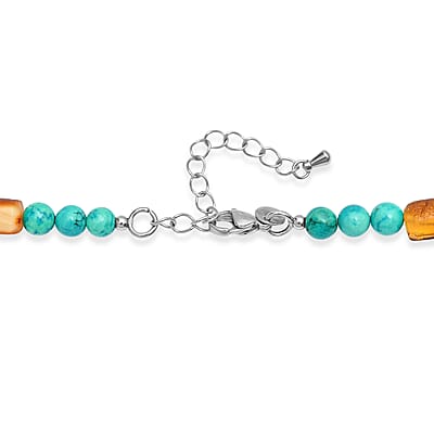EverTrue Honey Amber and Magnesite 140.00 ctw Beaded Necklace in Stainless Steel 20-22 Inches
