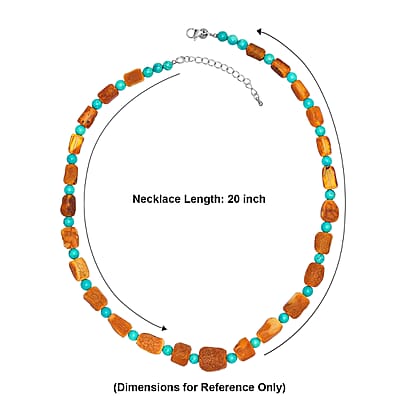 EverTrue Honey Amber and Magnesite 140.00 ctw Beaded Necklace in Stainless Steel 20-22 Inches