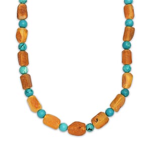 EverTrue Caramel Amber and Magnesite 140.00 ctw Beaded Necklace in Stainless Steel 20-22 Inches 