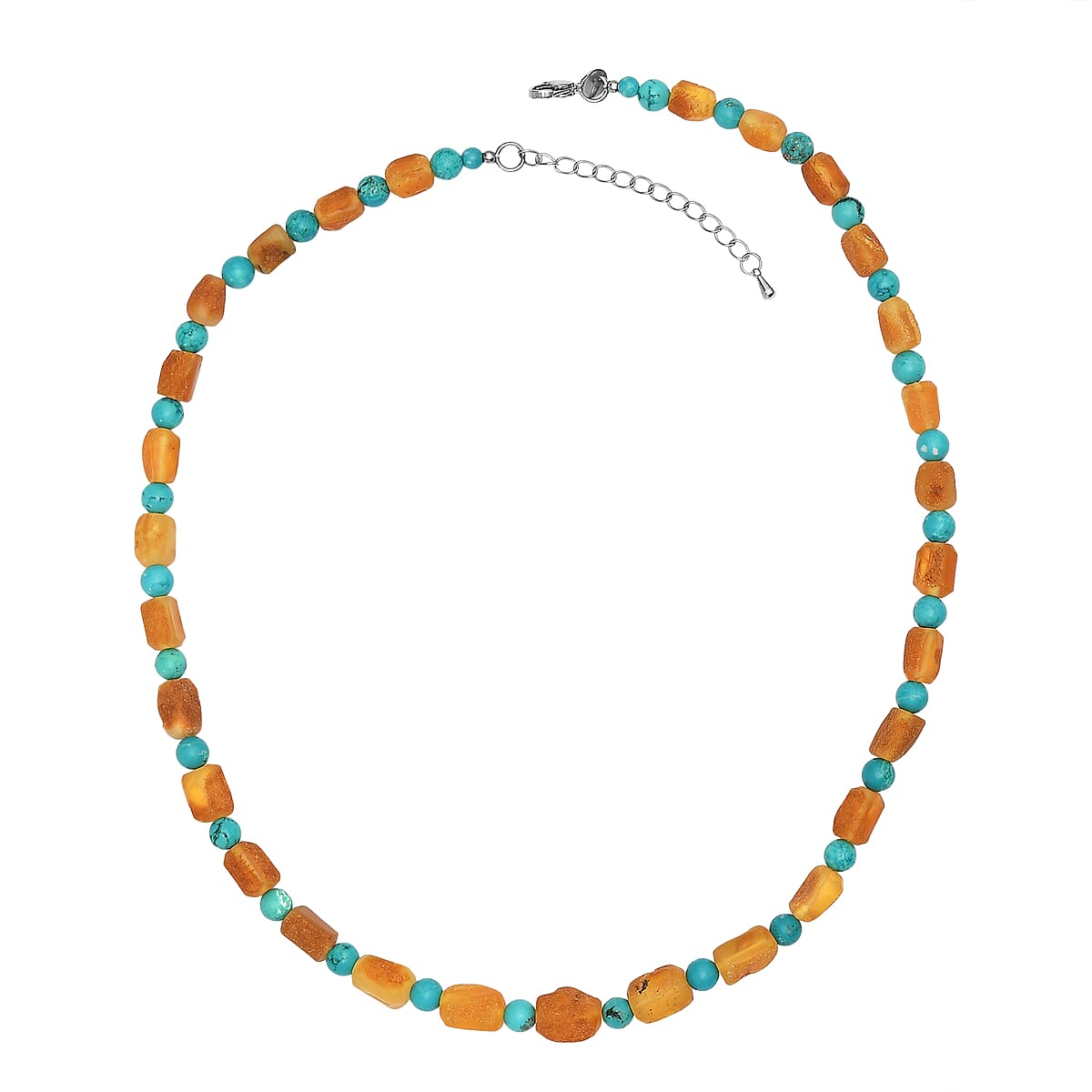 EverTrue Caramel Amber and Magnesite 140.00 ctw Beaded Necklace in Stainless Steel 20-22 Inches  image number 4