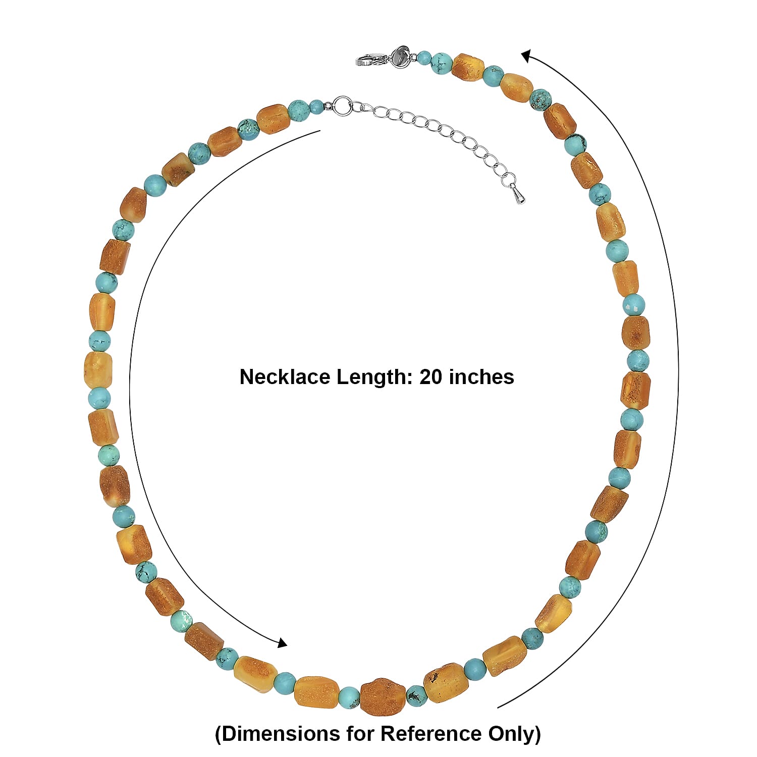 EverTrue Caramel Amber and Magnesite 140.00 ctw Beaded Necklace in Stainless Steel 20-22 Inches