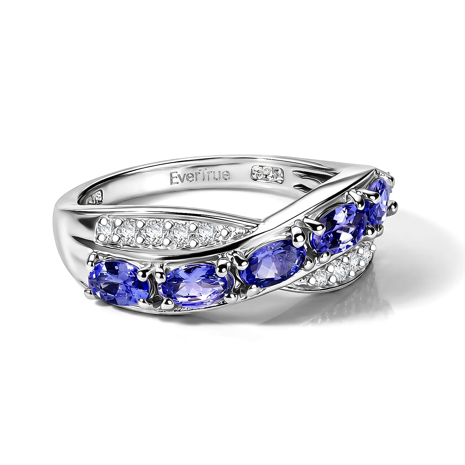 EverTrue Tanzanite and White Zircon 1.35 ctw Serpentine Elegance Ring in Platinum Bond (Size 5.0)