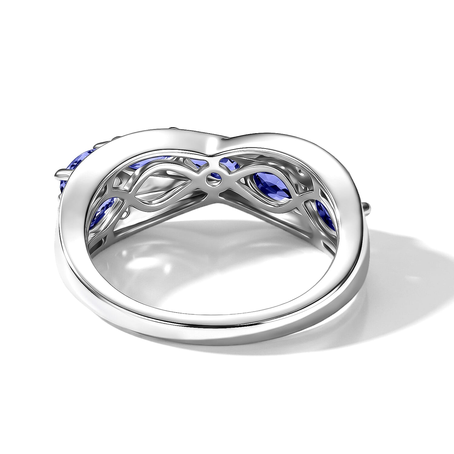 EverTrue Tanzanite and White Zircon 1.35 ctw Serpentine Elegance Ring in Platinum Bond (Size 5.0)