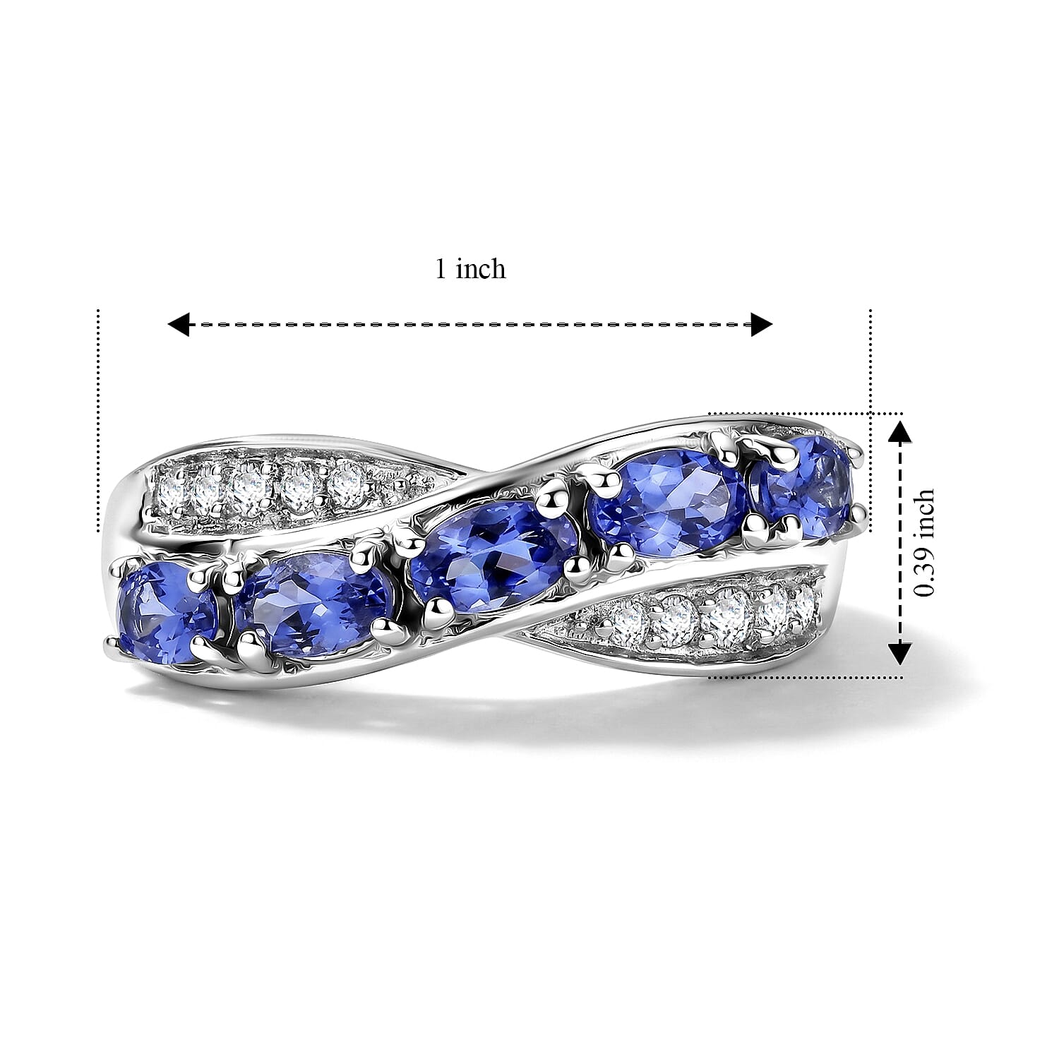 EverTrue Tanzanite and White Zircon 1.35 ctw Serpentine Elegance Ring in Platinum Bond (Size 5.0)