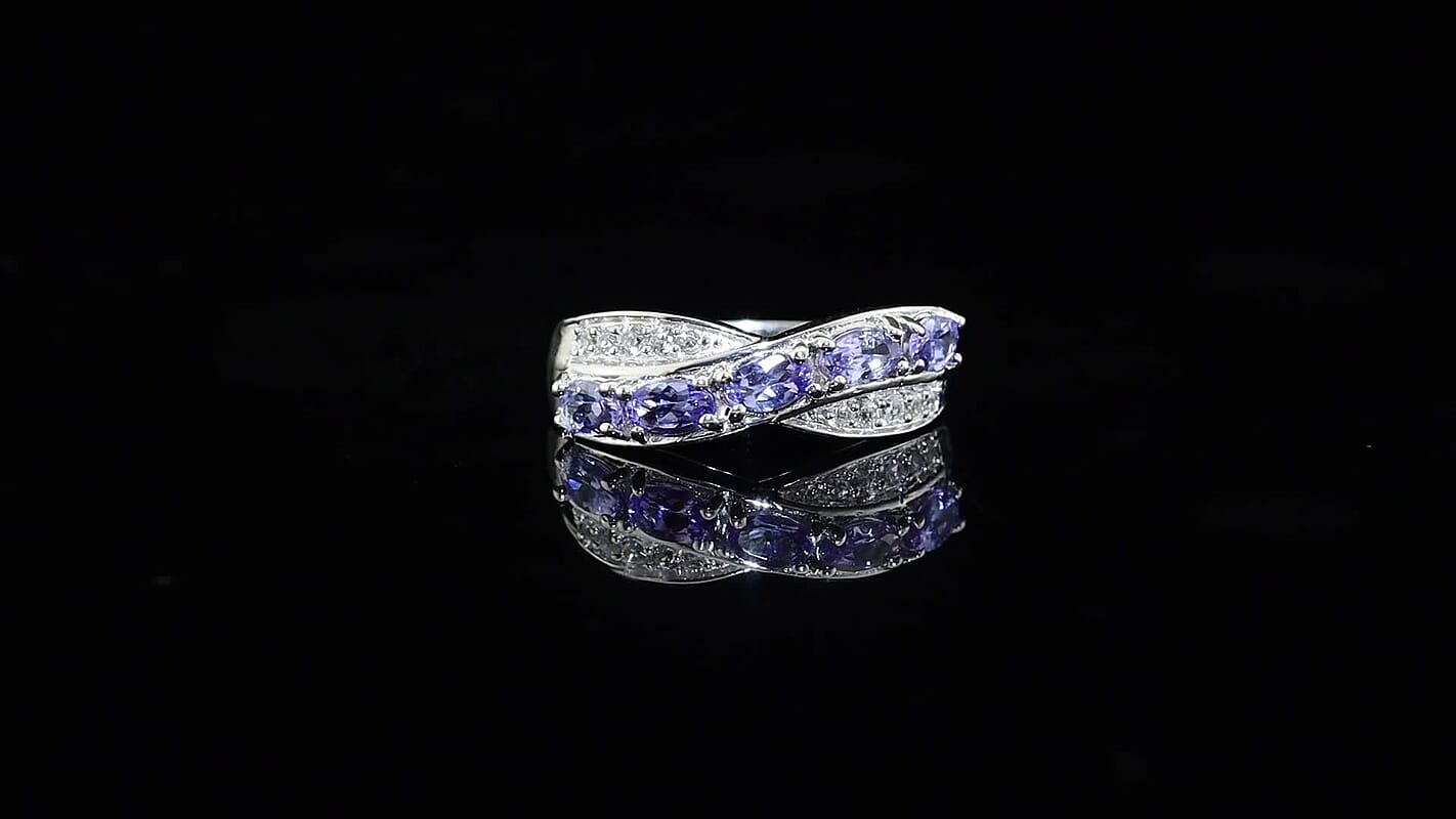 EverTrue Tanzanite, White Zircon Ring in Platinum Bond (Size 10.0) 1.35 ctw