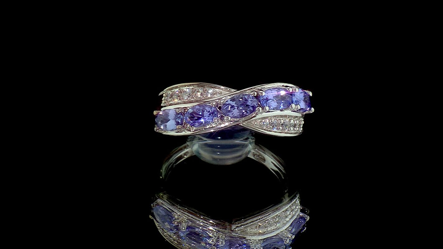 EverTrue Tanzanite, White Zircon Ring in Platinum Bond (Size 10.0) 1.35 ctw