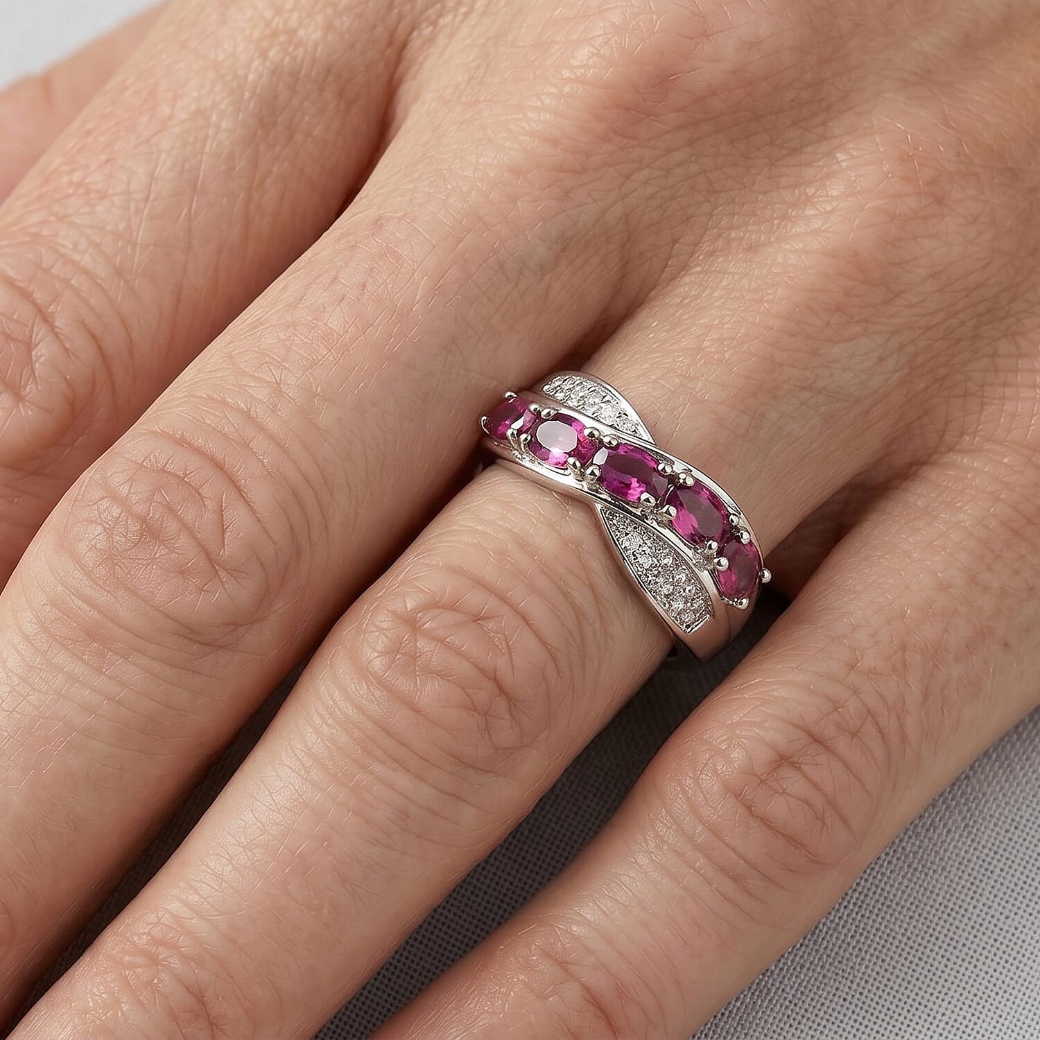 EverTrue Radiant Ember Garnet and White Zircon 1.60 ctw Serpentine Elegance Ring in Platinum Bond (Size 5.0)