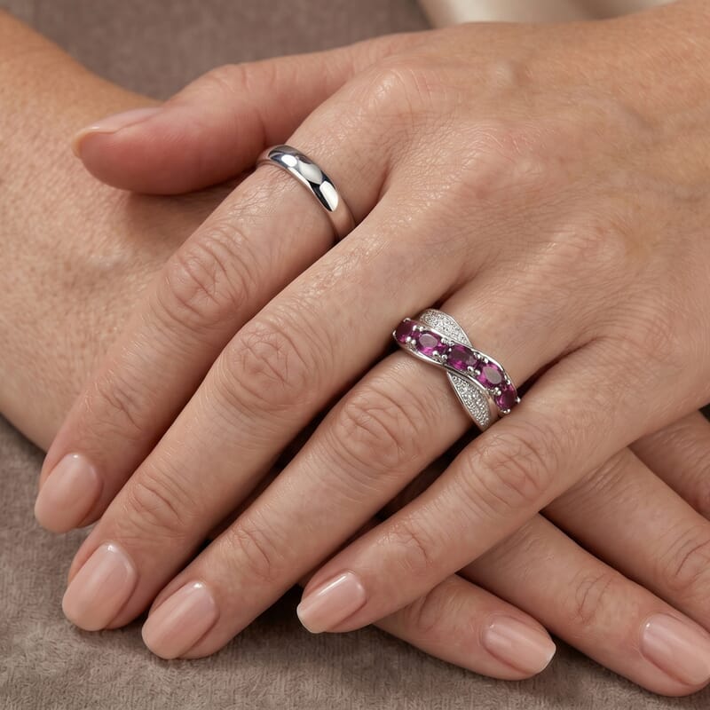 EverTrue Radiant Ember Garnet and White Zircon 1.60 ctw Serpentine Elegance Ring in Platinum Bond (Size 5.0)
