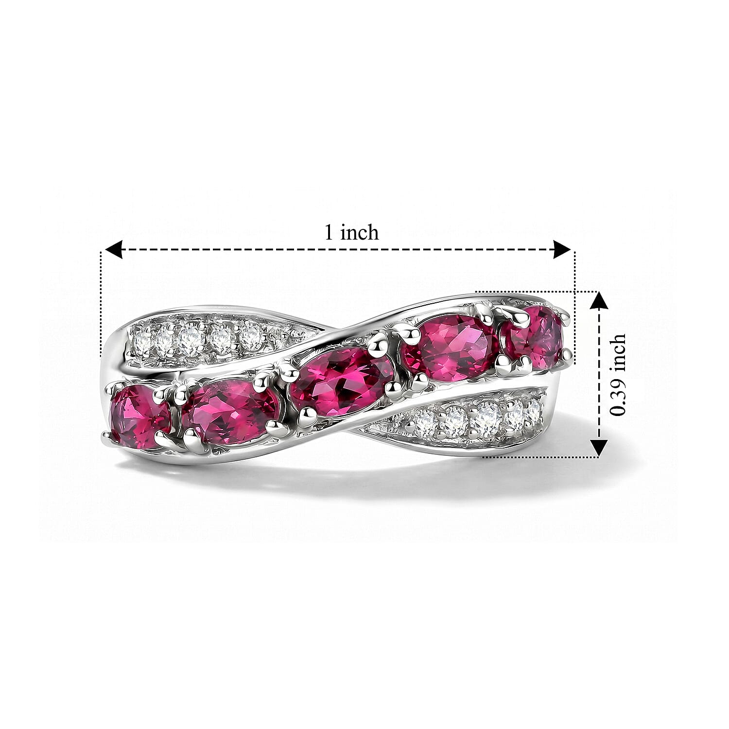 EverTrue Radiant Ember Garnet and White Zircon 1.60 ctw Serpentine Elegance Ring in Platinum Bond (Size 5.0)