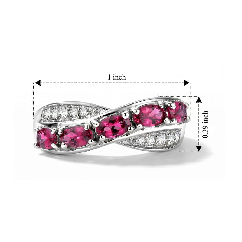 EverTrue Radiant Ember Garnet and White Zircon 1.60 ctw Serpentine Elegance Ring in Platinum Bond (Size 5.0)
