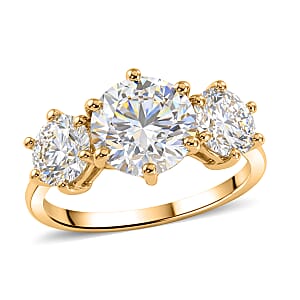 D'Joy Moissanite 3.15 ctw Trinity Spark Ring in 18K YG Plated Sterling Silver (Size 10.0)