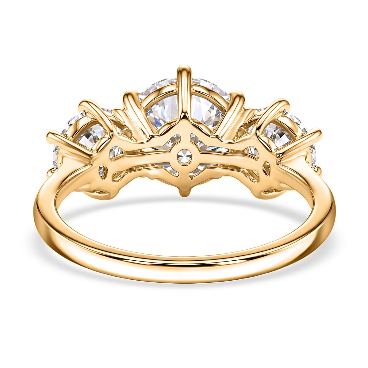 D'Joy Moissanite (Rnd 8mm) Trinity Spark Ring in 18K YG Plated Sterling Silver (Size 10.0) 3.50 ctw image number 4