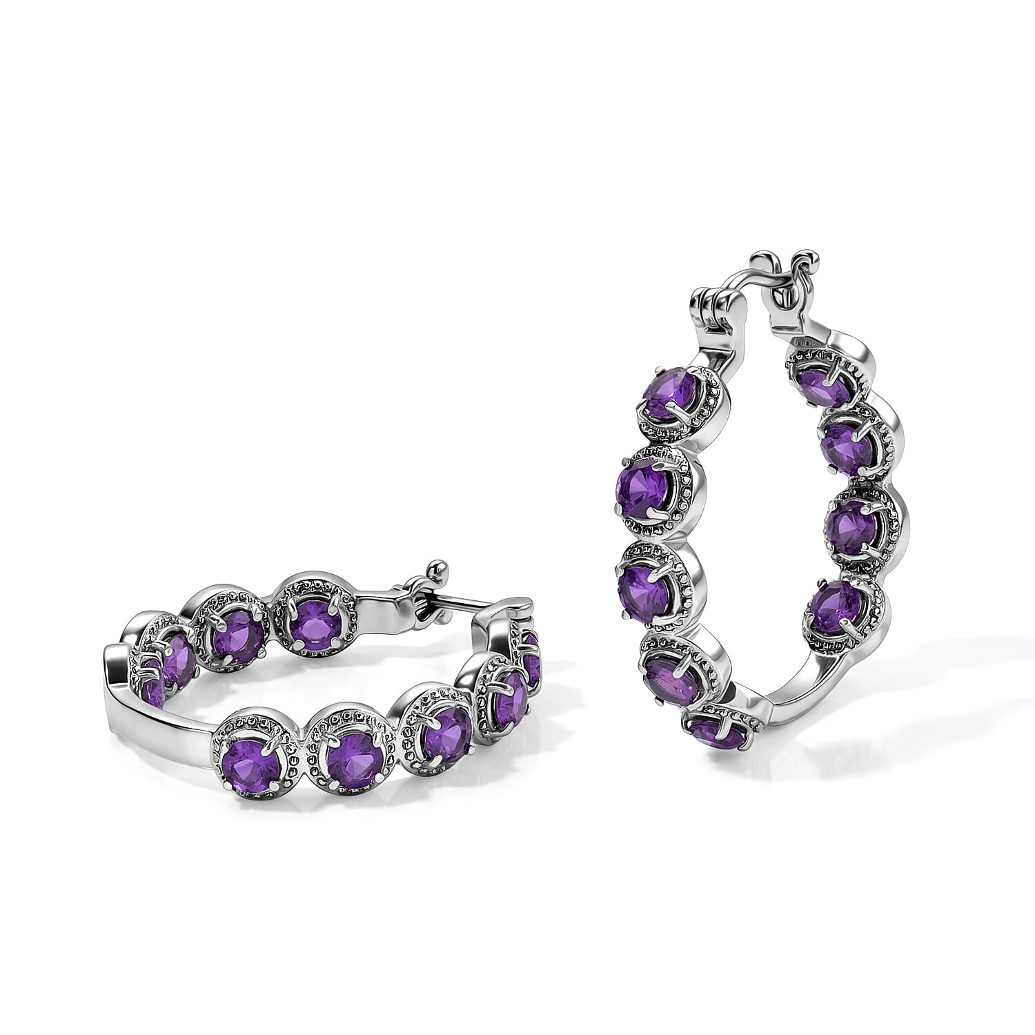EverTrue African Amethyst 4.15 ctw Hoop Earrings in Stainless Steel