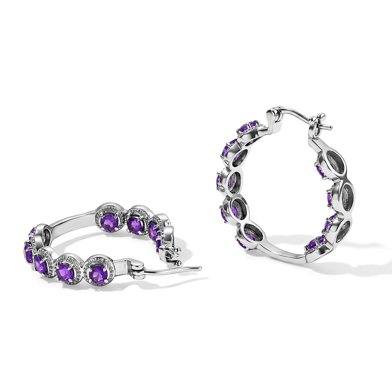 EverTrue African Amethyst 4.15 ctw Vintage Station Hoop Earrings in Stainless Steel