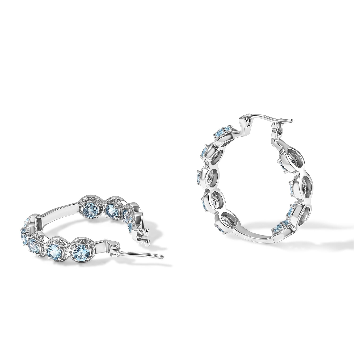 EverTrue Sky Blue Topaz 5.50 ctw Vintage Station Hoop Earrings in Stainless Steel