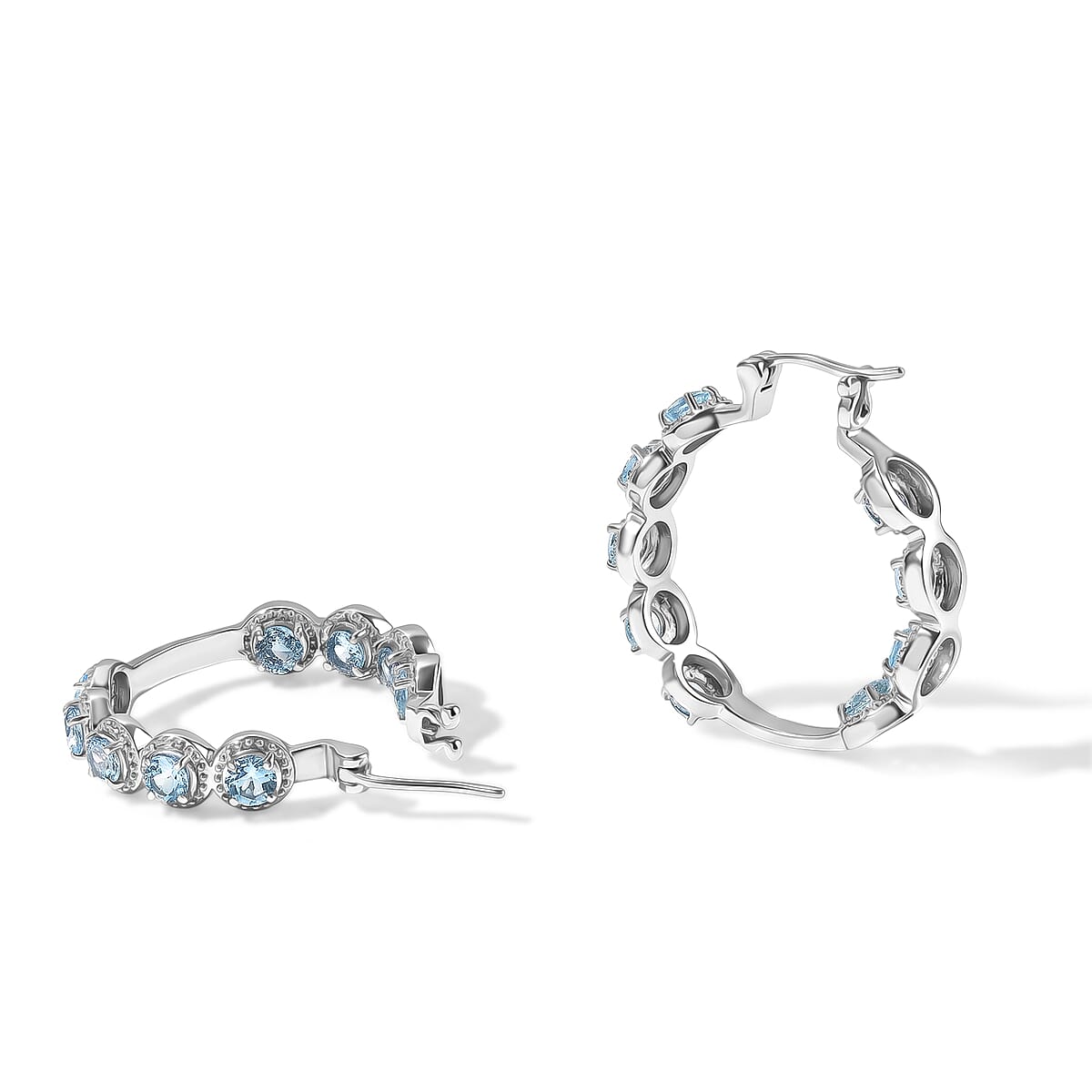 EverTrue Sky Blue Topaz 5.50 ctw Hoop Earrings in Stainless Steel image number 1