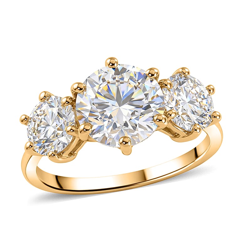D'Joy Moissanite 3.15 ctw Trinity Spark Ring in 18K YG Plated Sterling Silver (Size 5.0)