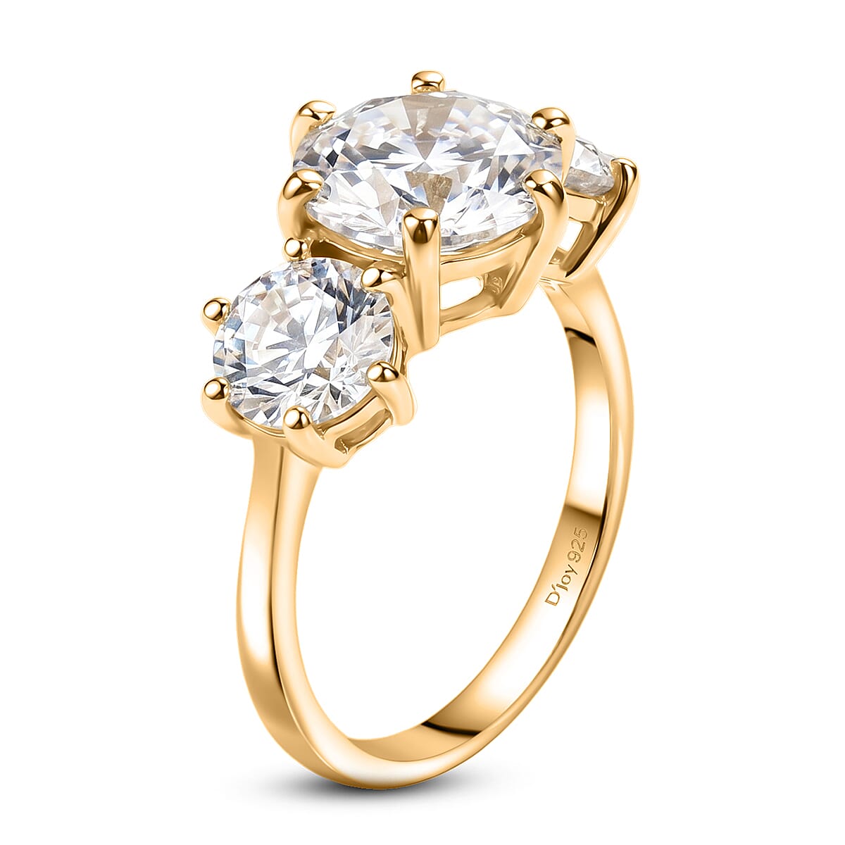 D'Joy Moissanite 3.50 ctw Trinity Spark Ring in 18K YG Plated Sterling Silver (Size 5.0)