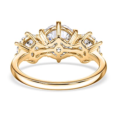 D'Joy Moissanite 3.15 ctw Trinity Spark Ring in 18K YG Plated Sterling Silver (Size 5.0)